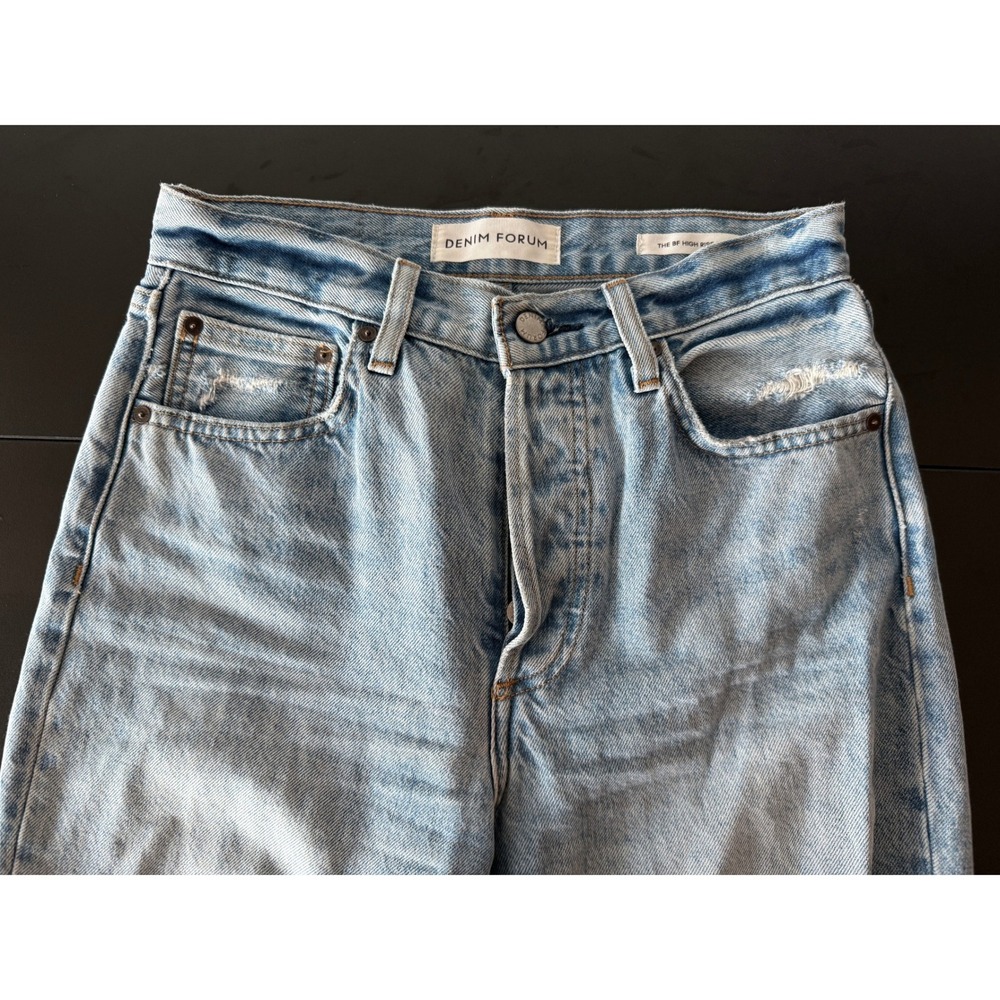 Denim Forum The BF High Rise Loose Distressed Jeans Light Wash Blue 27X28 - Picture 6 of 15